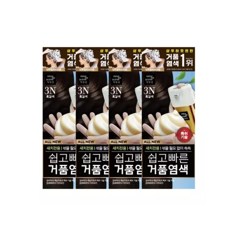 Mijangsen 미쟝센 쉽고빠른 거품 염색약 3N 흑갈색 4개 Mijangsen Quick