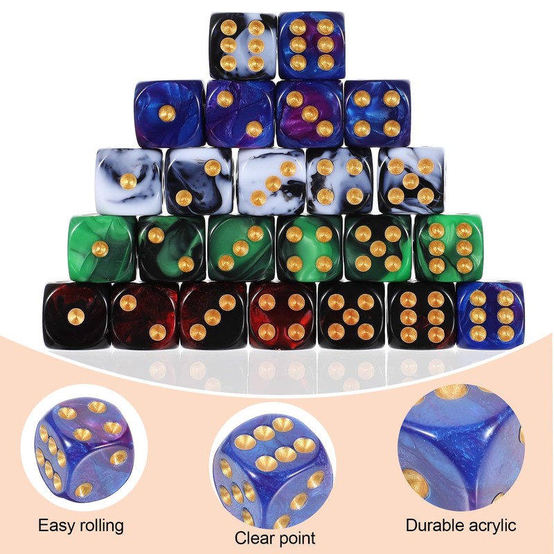 Sibba 24 Pack Marble Swirl D6 Dice 6 Sided Dice
