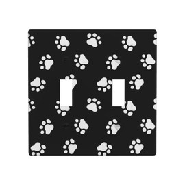 Dog Paw Prints Light Switch Cover 2-Gang Decorative Wall Plate Double Toggle Electrical Art Faceplate for Home Bedroom Decor 4.5" x 4.5"