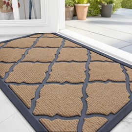 OLANLY Door Mat Indoor Outdoor Entrance, Waterproof All-Weather Doormat, Heavy Duty Sturdy Front Door Mat, Low Profile, Stain Resistant, Easy Clean Patio Entryway Mat, 29.5 x 17, Light Brown