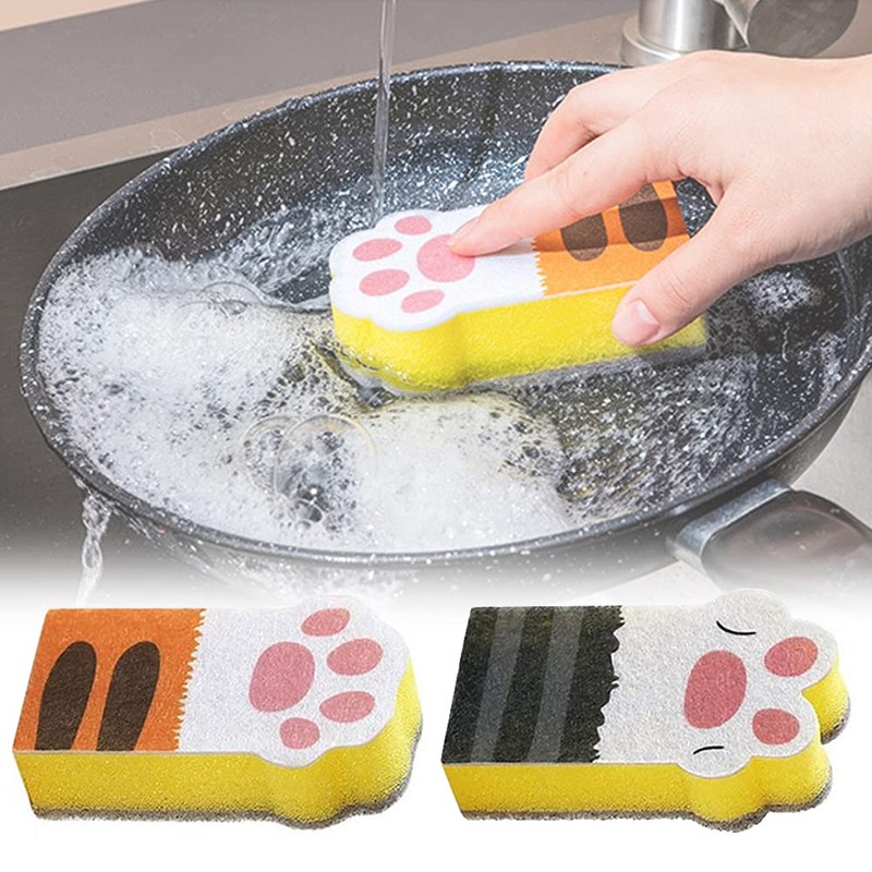 3 Pcs Sponge Brush Cat Claw-Shaped Cleaning Sponge Block Thickening