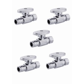 (Pack of 5) EFIELD Pex-A 1/4 Turn Straight Stop Valve 3/8" OD Compression x 1/2" Pex Expansion (F1960) Chrome Plated Brass