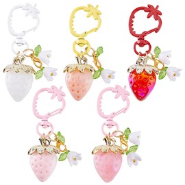 AHANDMAKER 5Pcs Cute Strawberry Keychain, 5 Colors Strawberry Bag Charms, Fruit Aesthetic Keychain Keyring, Kawaii Keychain Charm Accessories for Women Girls Keychain Handbag Backpack Camera Bag Purse