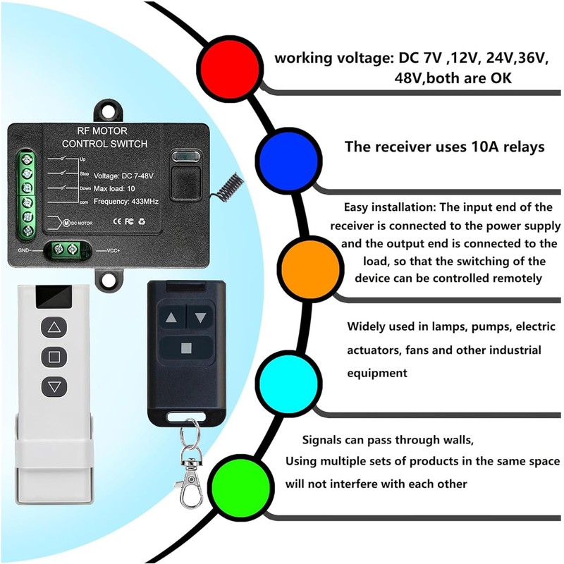 Forward Reverse Remote Control Switch,DC7V-48V 10A Switch,Linear Actuator 12V Remote