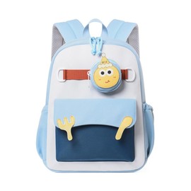 Kids Backpack Elementary School Backpack for Boys and Girls 6-8 Blue Color Patching Kids School Bag Blue with Cute Cartoon Removable Pouch