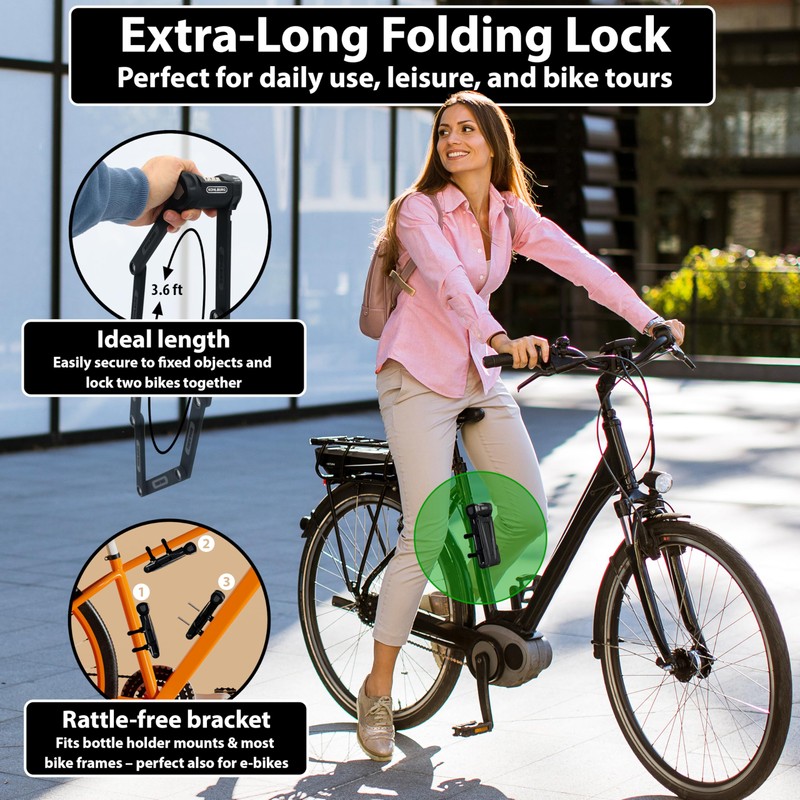 KOHLBURG Folding Bike Lock [43”] Bolt Cutter Proof with 4-Digit