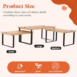 beardo decor Cabinet Shelf Organizer Kitchen Counter Shelves Riser Cupboard Rack Stackable Expandable for Display of Spices, Dishes, Mugs (3 Pack-S&M&L, Black)