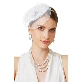 BABEYOND Fascinators Hats for Women - Tea Party Hat Kentucky Fascinator Derby Flower Mesh Pillbox Hat for Bridal Wedding, White, One Size
