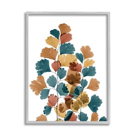 Stupell Industries Bold Ginkgo Leaf Arrangement Blue Orange Modern Botanicals Grey Framed Wall Art, 16 x 20