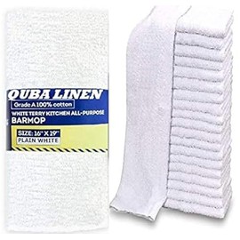 QUBA Linen - Bar Mops Towels, 12 Pack Premium Quality 100% Cotton, Size 16x19 Highly Absorbent and Multi-Purpose Cleaning Rags - Terry Towels for Home and Kitchen Machine Washable bar mops (12)
