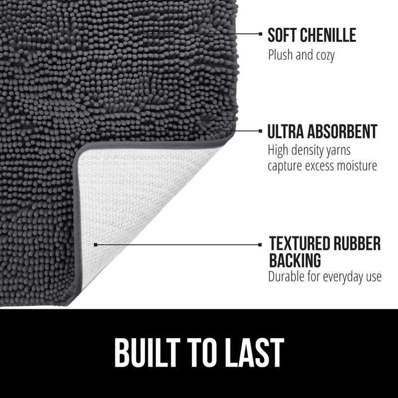 GORILLA GRIP Bath Rug Mat 30x20, Thick Soft Absorbent Chenille,