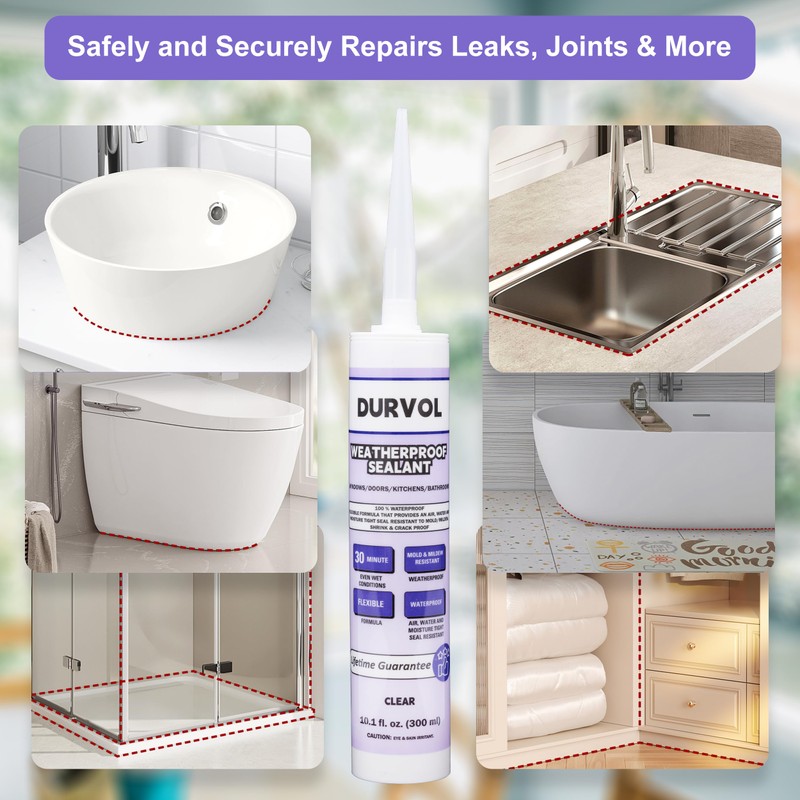 Durvol All-Weather Sealant Waterproof Caulking Seal 2-Pack Clear, Caulking Sealant