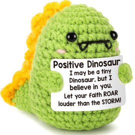 Calkkrer Pocket Hug Positive Dinosaur Crochet Animals, Green Crochet Cuddly Toys with Positive Card, Positive Gifts Courage, Pocket Hug Lucky Charm