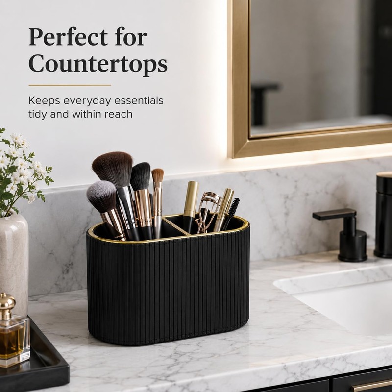 GORESE Makeup Brush Holder,Makeup Organiser Vanity Organiser PU Leather Cosmetics