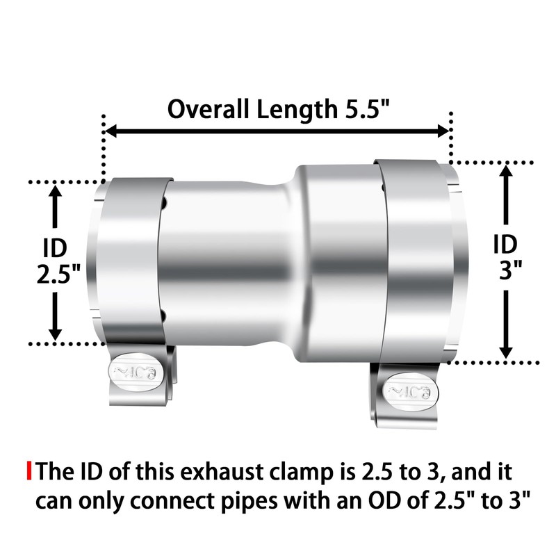 Stainless Steel 2.5 to 3 Inch Exhaust Adapter, 2.5" ID