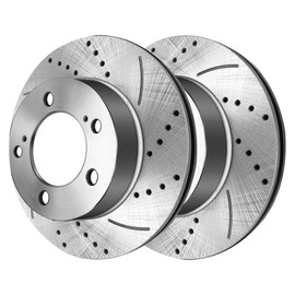 AutoShack Front Drilled Slotted Brake Rotors Silver Pair of 2 Driver and Passenger Side Replacement for 2005-2015 Toyota Tacoma 2.7L 4.0L V6 4WD RWD PR41430DSZPR