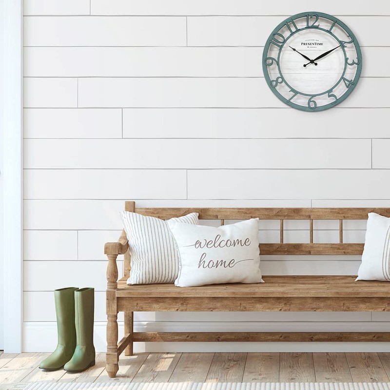 Presentime & Co 13" Farmhouse Series Wall Clock, Shiplap Style,