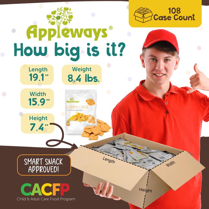 Appleways Cheddar Cheese Crackers, All-Natural Individually Wrapped Cheese Crisps, Kosher