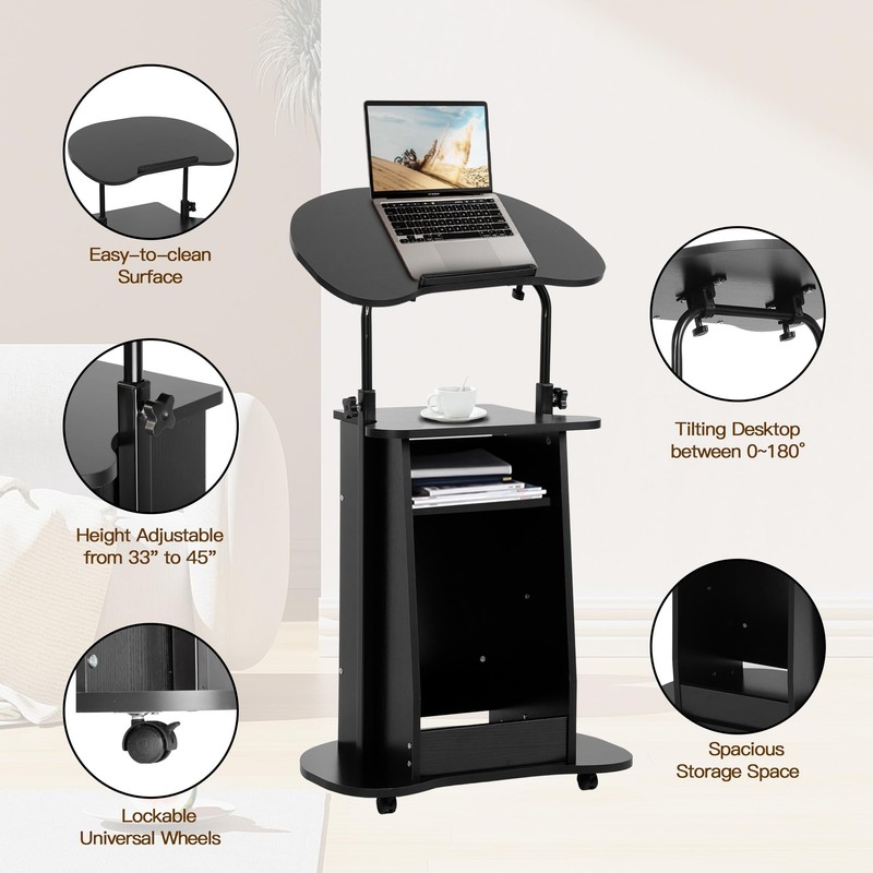 tonchean Lectern Podium Stand with Wheels Mobile Height Adjustable Church