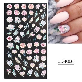 LANODO 3-Piece Nail Seal, 5D Flower Grass Nail Sticker Set, Multiple Styles, DIY, Spring, Beautiful