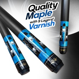 Tai ba cues 2-Piece Pool Stick with Black Shaft, 13mm Multilayer Leather Tip, 58", Hardwood Canadian Maple Professional Billiard Pool Cue Stick 18, 19, 20, 21 Oz (Selectable)