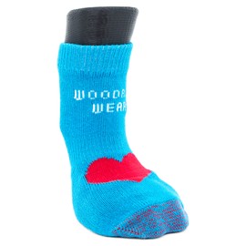 Woodrow Wear, Power Paws Advanced Dog Socks, Blue with a Red Heart, M, Fits 45-75 pounds