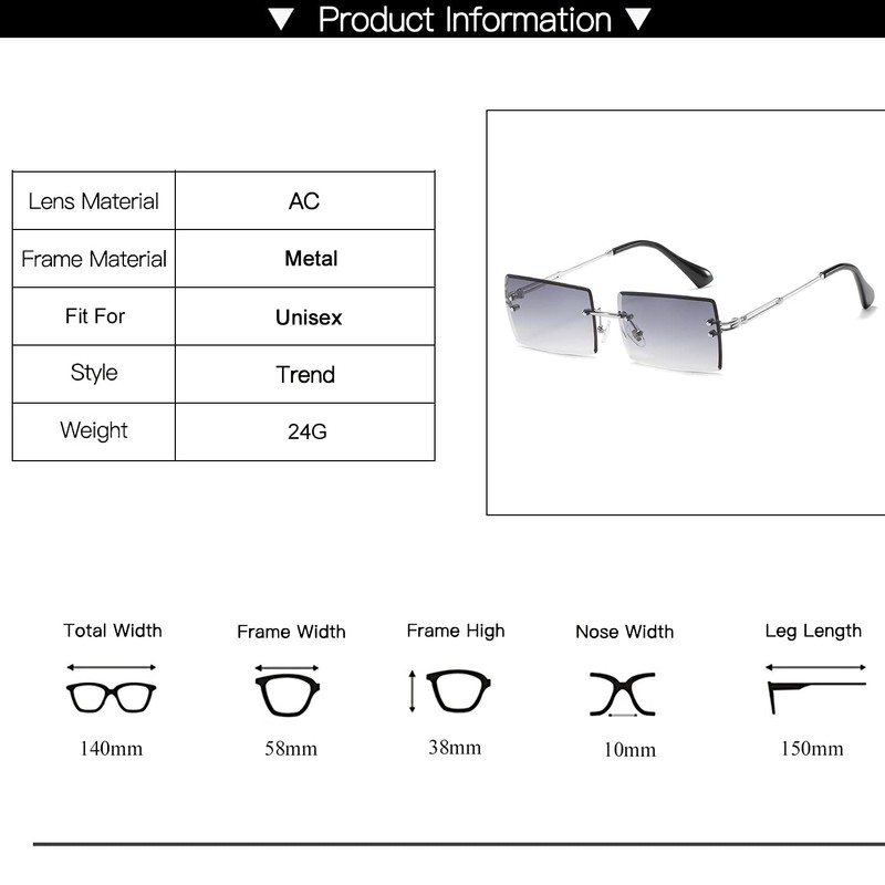 OSAGAMA Fashion Sunglasses Small Rectangular Rimless Glasses for Men and