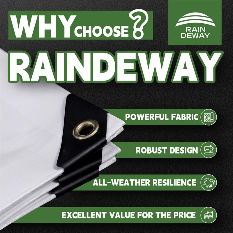 RAINDEWAY 12 Mil Heavy Duty White Tarp 10x15 Feet, UV