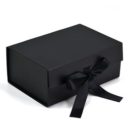 RBS® - Black Gift Box (1 Pack) Small gift box with Ribbon closure gift box with lid (9x 6 x 4 inch) Collapsible gift boxes with lids for presents Multipurpose Box Gift for Weddings, Birthday