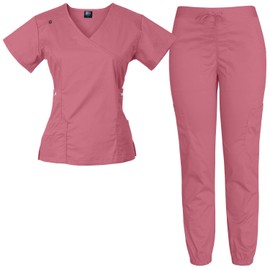 Medgear Women's 12-Pocket Jogger Scrub Set (Mauve, Large)