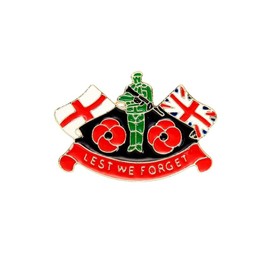 Double Flag Solider Badge Red Enamel Poppy Lest We Forget 2025 Union England Remembrance Day Military Veterans Memorial Never Forget Brooch Lapel Pin for Hat Bag Package Dress Accessories Jewelry