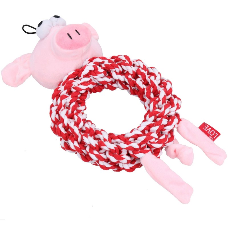AB Tools Dog Knottie Ring Pig in Blanket Plush Rope