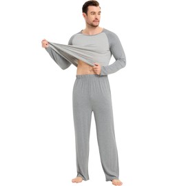 NACHILA Men's Pajamas-Viscose Made from Bamboo, Long Sleeve Pjs Top Soft Long Pants Pajama Set Crewneck Sleepwear for Men Heather Grey/White Heather Grey XX-Large
