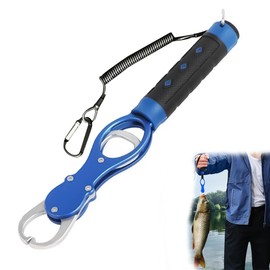 KASELIN Fish Grab Tool with Measuring Function, Fish Grip, 360° Horizontal Rotation Grip, Anti-Slip, Aluminum, Rustproof, Maximum Load 66.1 lbs (30 kg), Pliers, Holder, Fish Catch, Safety Rope,