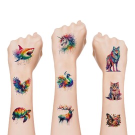 VelvetGlow Temporary Tattoos for Children, Animal Temporary Tattoos for Boys and Girls, Tattoo Stickers for Birthday Party Gifts, Home Activity, Class Prizes, Carnival Rewards, Pack of 100