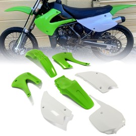 KUAFU Plastic Kit Fairing Bodywork Compatible With 2001-2013 Kawasaki KX85, 2001-2013 Kawasaki KX100 (Green+White)