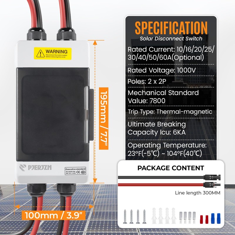 Pjerjzn Solar Panels Disconnect Switch 60A 400VDC PV Shut Off