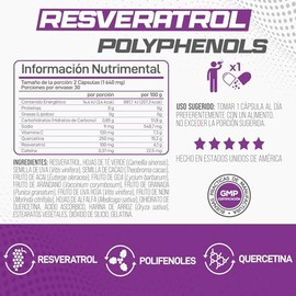 Forzagen | Suplemento Alimenticio Resveratrol+Polyphenols | 100 mg de Resveratrol + 250 mg de Quercetina | 30 Servicios | Con Complejo de Polifenoles | Antioxidantes | Suplemento Natural | 60 Capsulas