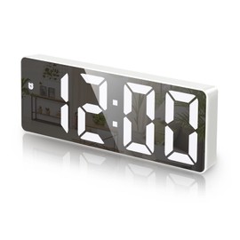 Criacr LED Digital Alarm Clock with Large Numbers Display, Portable Alarm Clock with Snooze, Temperature Display, 3 Adjustable Brightnesses, 12/24HR, Date, Voice Control Function, USB Charging (White)
