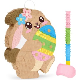 WERNNSAI Easter Bunny Piñata - Easter Piñata with Blindfold and Stick Spring Easter Piñata for Kids Easter Party Decoration Supplies for Birthday Decoration School Spring Party Game