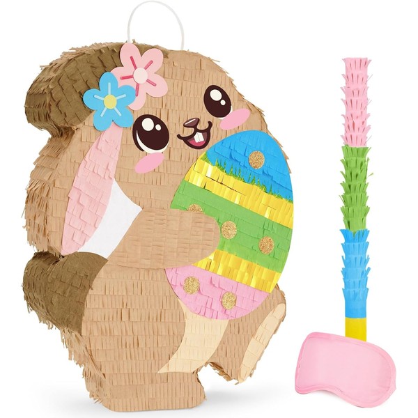 WERNNSAI Easter Bunny Piñata - Easter Piñata with Blindfold and