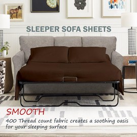 Full Sleeper Sofa Bed Sheet Set - 400 Thread Count 100% Egyptian Cotton - 8 Inch Deep Sofa Bed/Pullout Couch Sheets (4 PCs) (Chocolate)