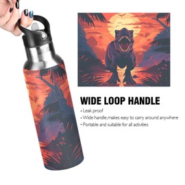 Dinosaur Water Bottle Kids Boys Girls Insulated Stainless Steel Hot Cold Water Flask with Straw Lid for Sports Gym Running 20 oz