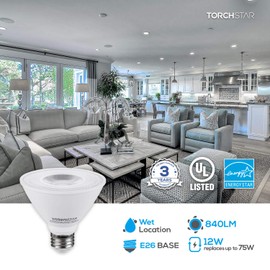 TORCHSTAR PAR30 Short Neck LED Bulb CRI90+, Dimmable Spot Light Bulbs, 5000K Daylight, 840Lm, Energy Star & UL Listed, 12W 75W Equiv, E26 Medium Screw Base, Pack of 6
