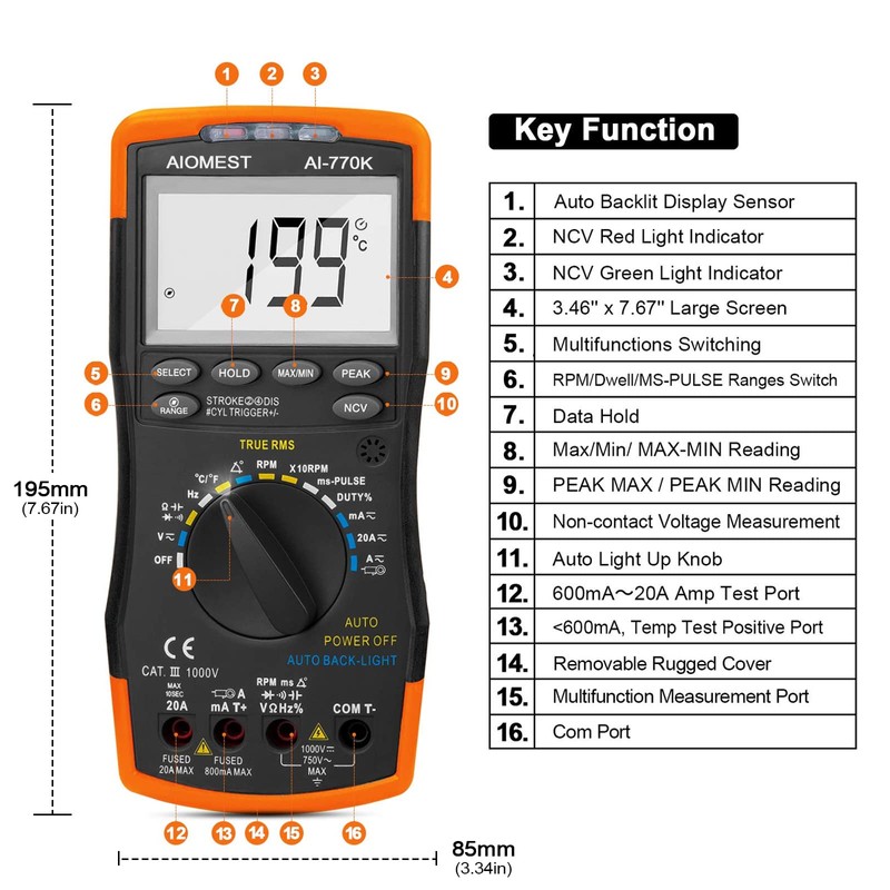 Automotive Multimeter Engine Analyzer, AIOMEST Digital DMM Meter AI-770K to