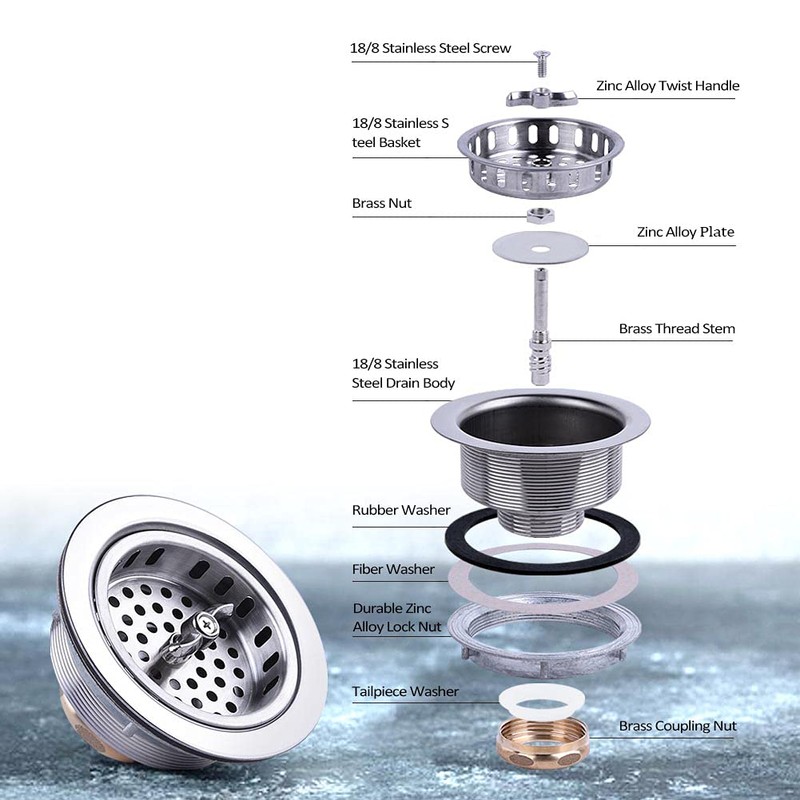 304 Stainless Steel Kitchen Sink Twist Lock Basket Drain Assembly