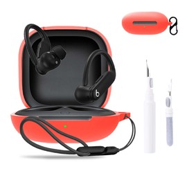 for Beats Powerbeats Pro 2 Case Cover,NOUKAJU Earphone Protective Cover(with Carabiner + Lanyard + Cleaning Pen) Drop-Proof,Shock-Proof,Dust-Proof,Protective Case for Beats Powerbeats Pro 2(Red)