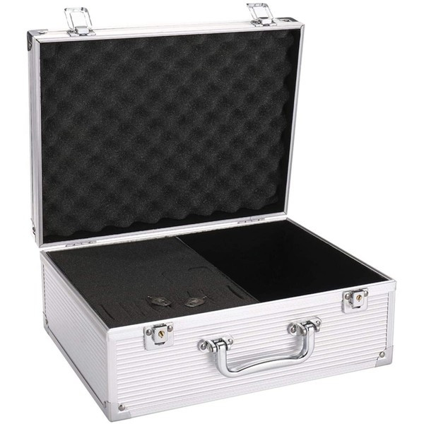 Tattoo Kit Box Case,Tattoo Case Organizer 12.6" x 9.5" x 5.1" W/Lock Tattoo Machine Carrying Case,Aluminum Alloy with Sponge for Tattoo Machine Case (silver)