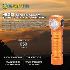 ESKTE H150 EDC Portable Compact USB Magnetic Charging LED Rechargeable Headlamp Flashlight for Camping Running Hiking (Green, Cool White led)