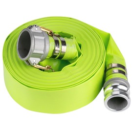 EASTRANS 2" x 100' Green Heavy Duty Discharge Hose for Swimming Pools, Reinforced Lay Flat Pool Backwash Hose, Durable Water Drain Hose with Aluminum Camlock C and E Fittings